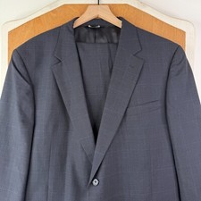 Jos a Bank Suit Mens 48L Gray Glen Check 2 Button 100% Wool Pants 36x29 Pleated