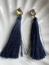 Navy Blue Tassel Drop Earrings