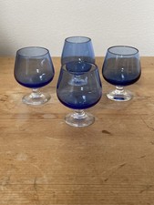 Vintage Tinted Blue Mini Brandy Snifters Retro Glasses Shot Glass Bar Set of 4