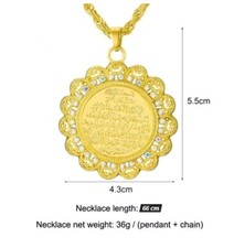 NEW Gold Plated Islamic AYATUL KURSI Crystal Outline Large Pendant Necklace 