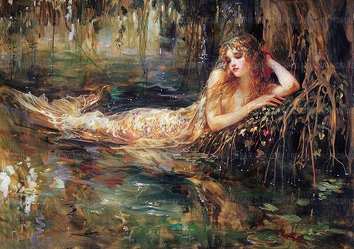 Golden mermaid wall art - wall, print