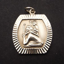 SAINT CHRISTOPHER ST vintage matt sterling silver pendant unusual shape