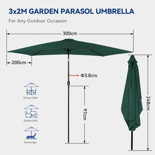 3x2m large parasol - 3x2m,