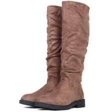 ON TREND SLOUCH LEG KNEE BOOT TAUPE FAUX SUEDE UPPER WITH INSIDE ZIP