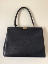 Vintage 50s Kelly bag navy blue leather purse retro top handle handbag #VD @BAB