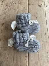 Attic Grey Angel Wings Knitted Cashmere Wool Baby Booties, Size 0-10m, RRP £25
