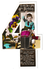 PEDAL CAR TOY 4TH  NUMBER SHAPED CHILDRENS BIRTHDAY POSTCARD ACADEMY SERIES