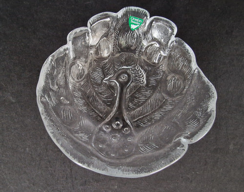 Orrefors glass peacock dish
