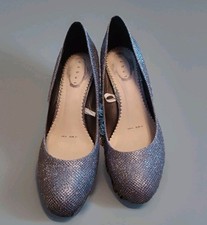 Debut UK Size 4 EU 37 Grey Silver Sparkly Court 3.5" Heels Formal Party