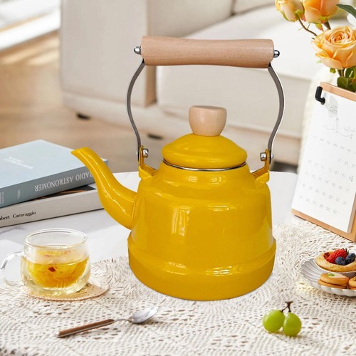 Enamel tea kettle wooden - enamel,
