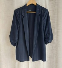 River Island Women's Navy Blazer Rouched 3/4 Length Sleeves Size 16