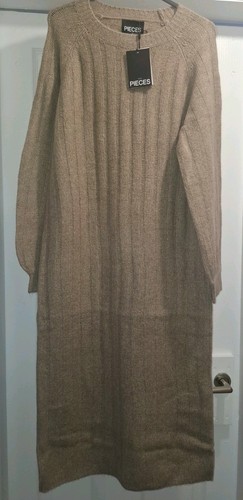 Pieces taupe knit midi jumper - taupe,