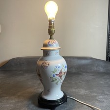 Porcelain Lamp Floral Vase Table Electric Light Wooden Base. 37cms High