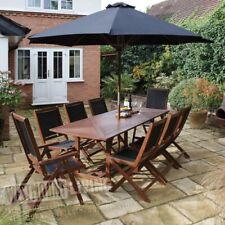 8 SEATER WOODEN EXTENDING DINING TABLE CHAIRS PARASOL SET OUTDOOR GARDEN SEATING