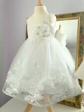 Ivory Beaded 3D Flower Girl Dress Embroidered Gown Christening Bridesmaid Hailey