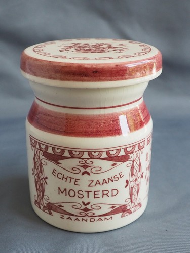 Red delft mustard pot handmade - red,