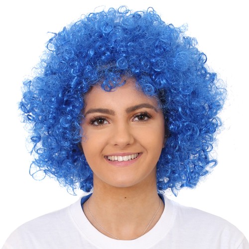 Blue afro wig curly - blue,