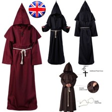 Adult Halloween Friar Medieval Priest Mens Monk Cosplay Robe Cloak Capes Costume