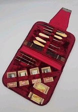 Antique Velvet Travel Sewing Case w/ Bone Handle Tools, Decorative Un-pickers