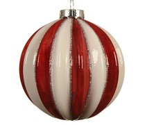 Red White Candy Cane Stripe Glass Christmas Tree Bauble Ornament Decorations x 6
