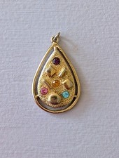 Sarah Zade / Sarah Coventry Gold Tone Teardrop & Multicolor Rhinestone Pendant 