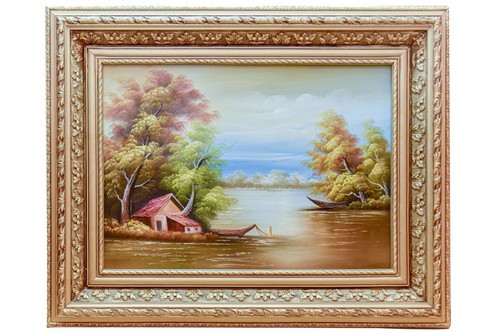 Lakeside cabin autumn wall - cabin, in