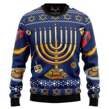 Unisex Hanukkah Ugly Sweater Jumper 3D Print Jewish Candles Festival Gift
