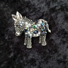 Donkey Brooch Silver Tone Vintage Inspired Jewellery Cute Rhinestone Gift Broach