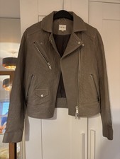 Reiss Ladies Grey Textured Leather Jacket XS UK 6