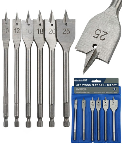6pc flat wood - flat, bit