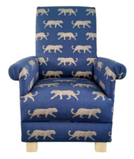 Fryetts Leopards Indigo Blue Fabric Adult Chair Armchair Gold Small Bedroom New