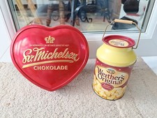 Set Of Confectionery Sweet Tins, Werthers Original Milk Churn, Danish Red Heart.