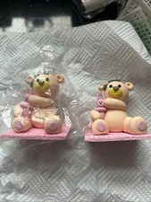 2x Clay Cake Toppers Teddy Bear Pink Baby Shower Cake Decoration