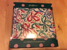 BNWT New Cath Kidston Cotton Half Apron & Pot Holder Gift Set - Bows & Ribbons
