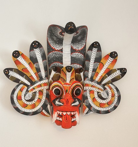 Hand painted wooden cobra mask - painted,