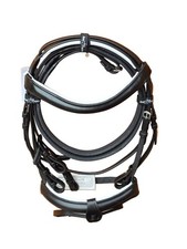 Premium Leather Horse Bridle Black And White Padded 1.5 Inch Noseband with Reins
