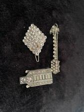 3 Vintage Genuine Art Deco Stone Set Style Pair of Hair Combs/Clips