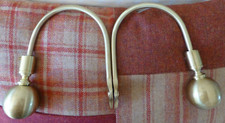 Regency Style Pair of Satin Brass Ball End Curtain Tie Hold Backs NOS BARN FIND