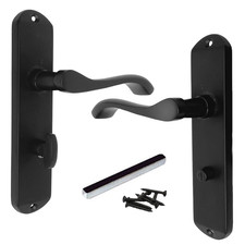 Cadenza Door Handles ECLIPSE Matt Black Scroll Lever Bath Lock Handle 178 x 40mm