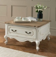 ANTIQUE FRENCH STYLE WHITE 2 DRAWER COFFEE TABLE