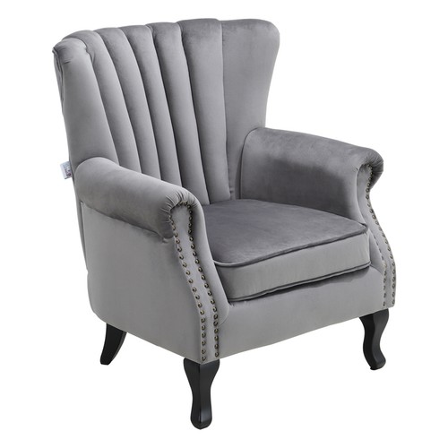 Grey velvet wingback armchair - grey,
