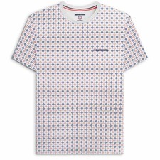 Lambretta Clothing Geometric All Over Print T Shirt White/Navy/Orange. SALE