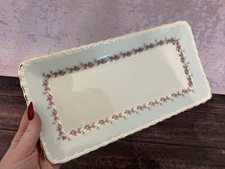 Vintage Myott Rectangle Cake / Serving Plate In Baby Blue And Floral Roses