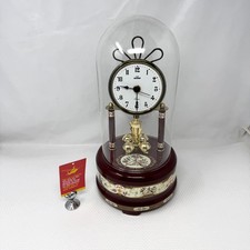 Vintage SIMA Glass Dome Anniversary Mantel Clock Floral Pattern WORKING   #5 BP6