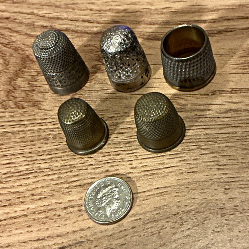 Five antique sewing thimbles - sewing,