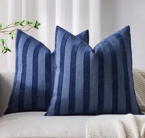 Navy blue striped cushion - blue,