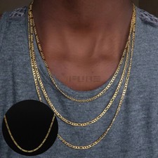 Figaro Link Chain 3MM 18ct Gold Plated Stainless Steel Hip Hop Necklace Gift UK