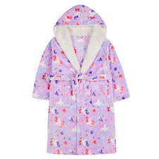 Childrens / Girls Lilac Unicorn Print Dressing Gown / Robe ~ 2-13 Years