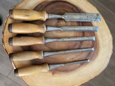5 RARE VINTAGE W MARPLES & SONS SOCKETED MORTICE WOOD CHISELS