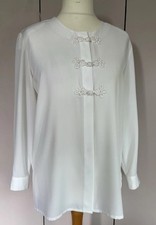 Feminella White Embellished Knot Button Relaxed Fit Blouse Uk12 VGC PB30